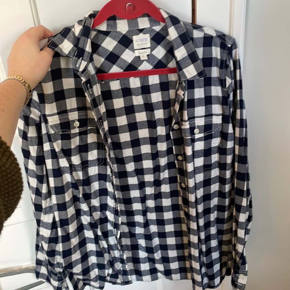 J Crew “Perfect Fit” navy and white flannel